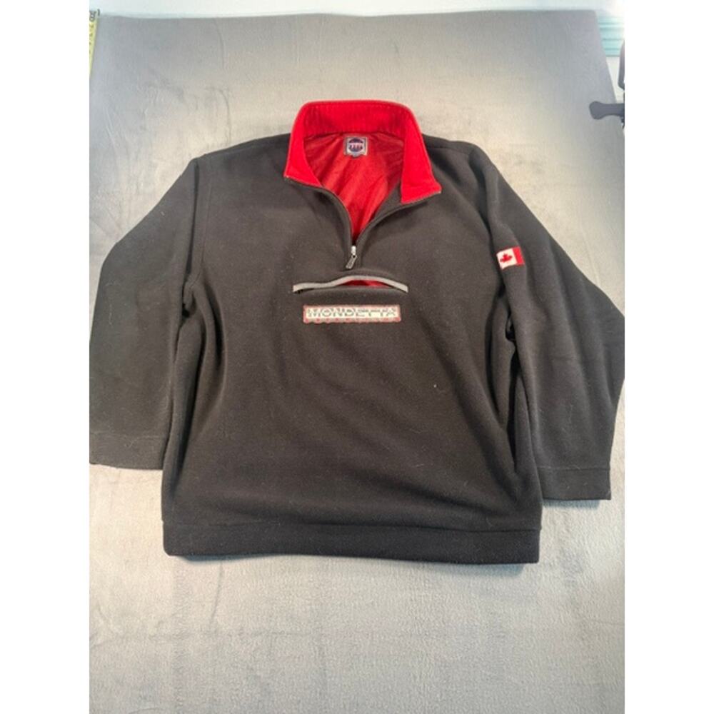 VINTAGE 90'S BLACK MONDETTA EMBROIDERED QUARTER ZIP FLEECE XXL